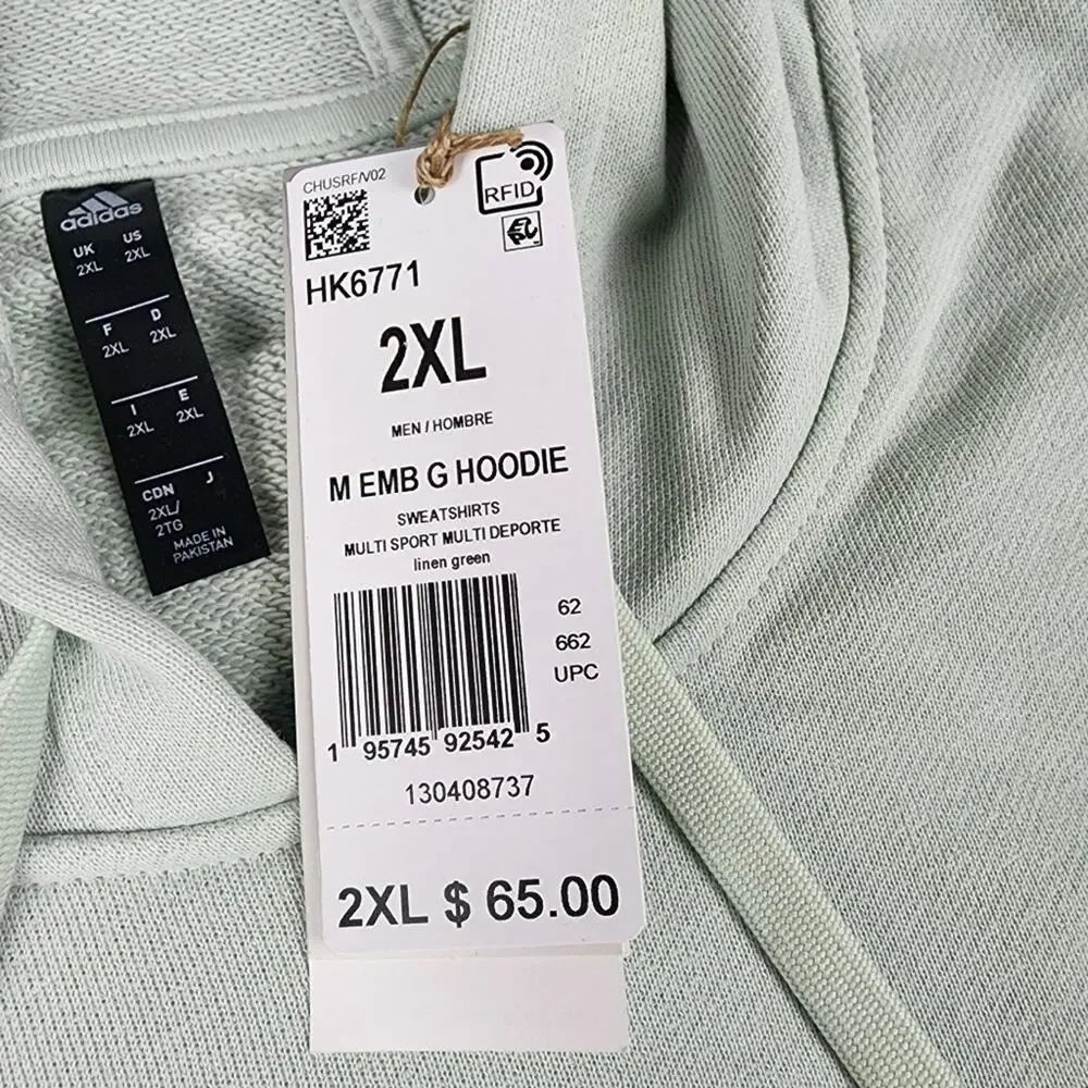 Men's adidas 2XL Embroidery Graphic Hoodie in Linen Green